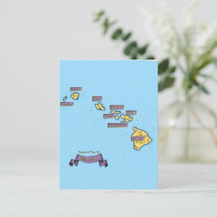 Illustrated Travel map Of Hawaii Invitation Postcard