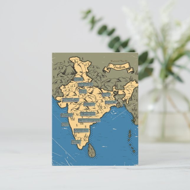 Illustrated Travel map Of India Invitation Postcard (Standing Front)