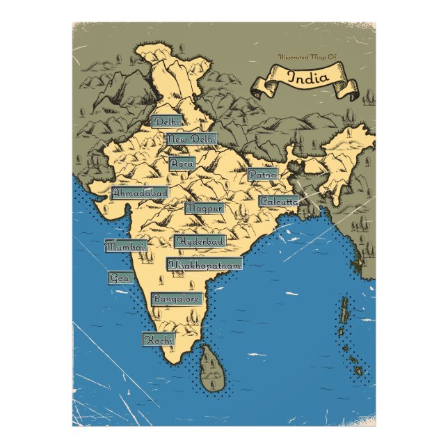 Illustrated Travel map Of India Photo Print (Front)