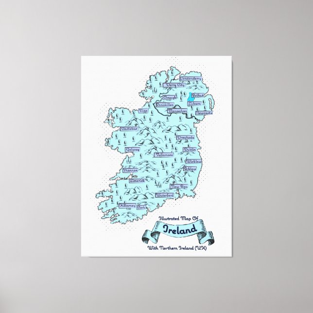 Illustrated Travel map of Ireland Canvas Print (Front)