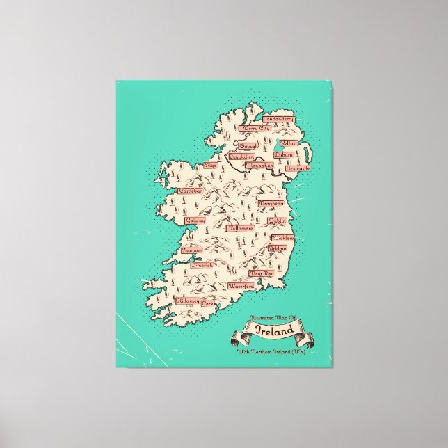 Illustrated Travel map of Ireland Canvas Print (Front)