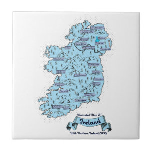 Illustrated Travel map of Ireland Ceramic Tile