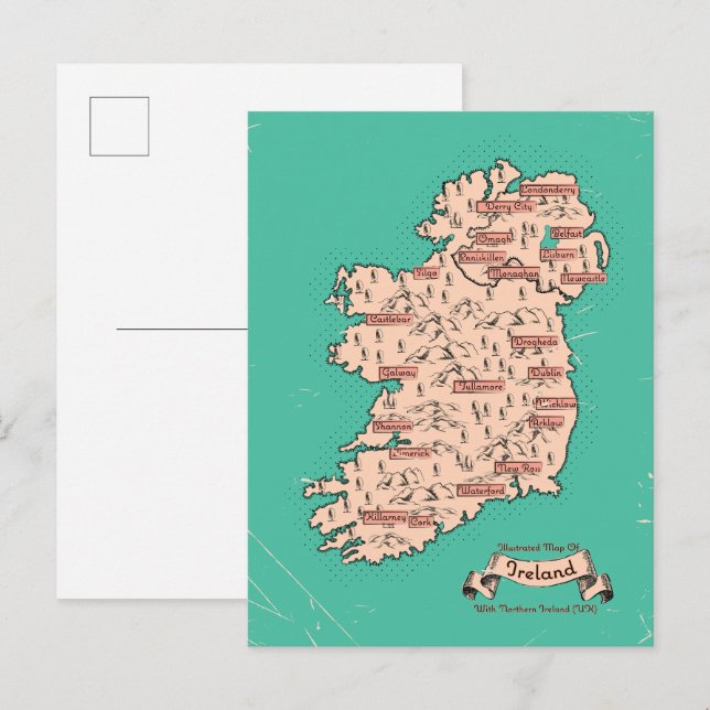 Illustrated Travel map of Ireland Invitation Postcard (Front/Back)