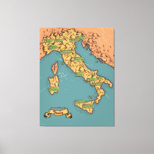 Illustrated Travel map Of Italy Canvas Print