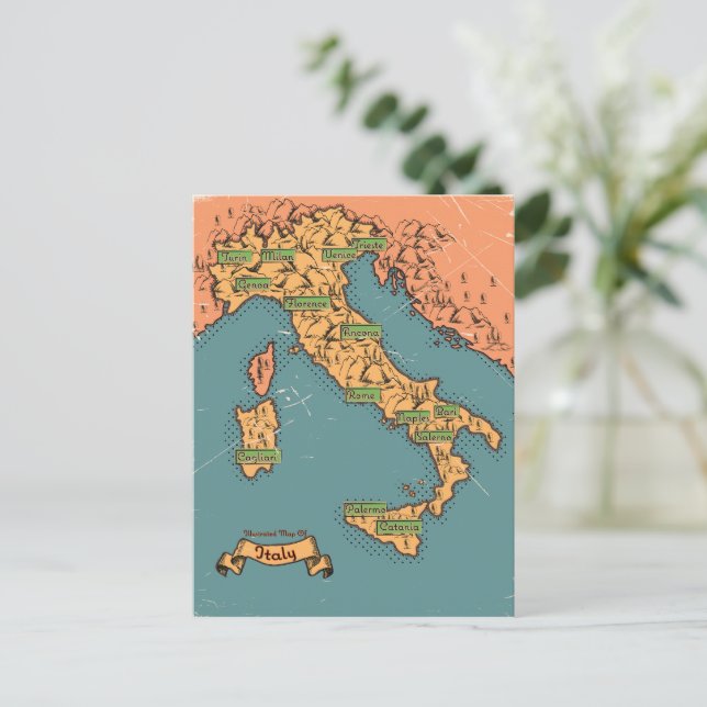 Illustrated Travel map Of Italy Invitation Postcard (Standing Front)