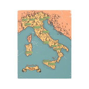 Illustrated Travel map Of Italy Metal Print