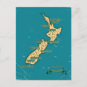 Illustrated Travel map Of New Zealand Announcement Postcard