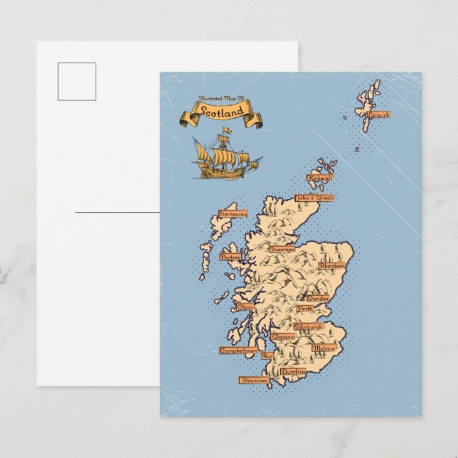 Illustrated Travel map of Scotland Invitation Postcard (Front/Back)