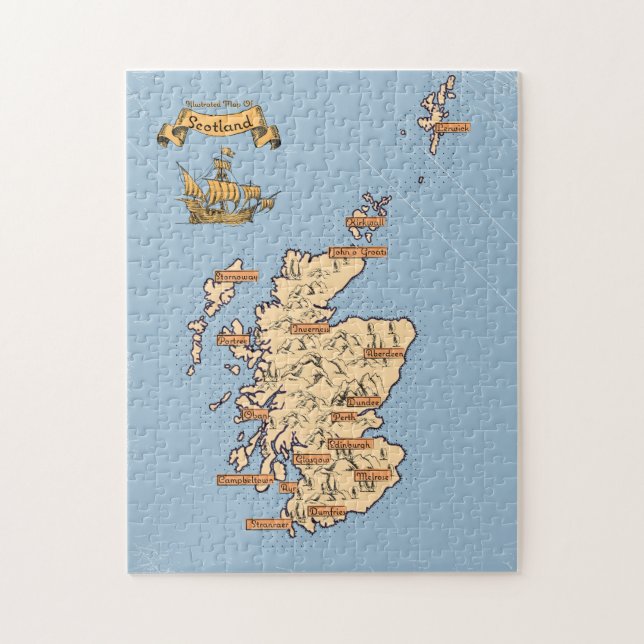 Illustrated Travel map of Scotland Jigsaw Puzzle (Vertical)