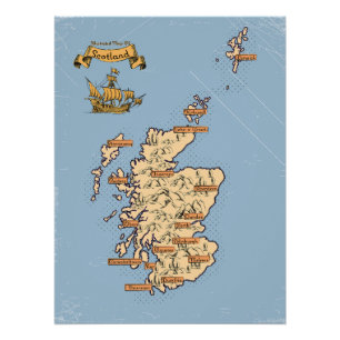 Illustrated Travel map of Scotland Poster