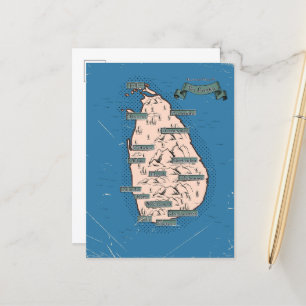 Illustrated Travel map Of Sri Lanka Announcement Postcard