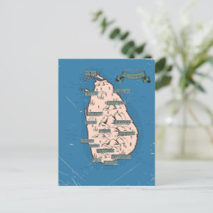 Illustrated Travel map Of Sri Lanka Invitation Postcard