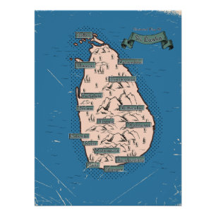 Illustrated Travel map Of Sri Lanka Poster