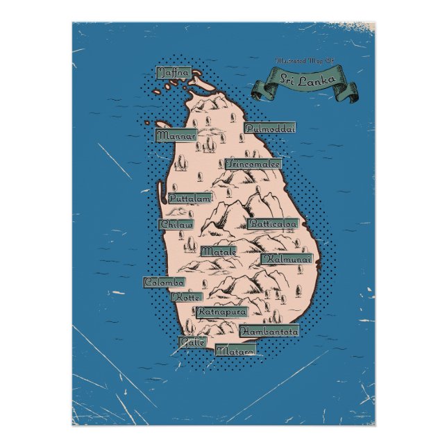 Illustrated Travel map Of Sri Lanka Poster (Front)