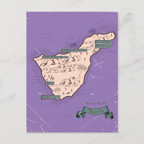 Illustrated Travel map Of Tenerife Invitation Postcard