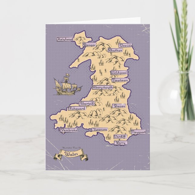 Illustrated Travel map of Wales Invitation (Front)