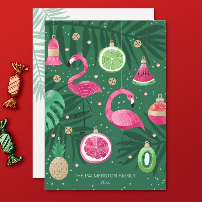 Illustrated Tropical Christmas Ornaments  Holiday Card (Creator Uploaded)