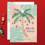 Illustrated Tropical Christmas Palm Tree  Holiday Card<br><div class="desc">Send a little slice of paradise to your loved ones – because Christmas can be merry and bright, even without the snow! A vibrant illustration of a palm tree decorated for Christmas and a joyful lettering "Merry Xmas". Customize this card with your name and year. The gold glitter used in...</div>