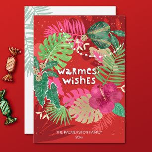 Illustrated Tropical Christmas Wreath  Holiday Card