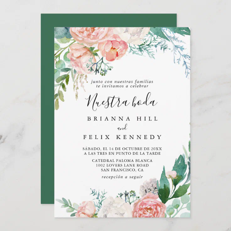 Illustrated Tropical Floral Nuestra Boda Wedding Invitation | Zazzle