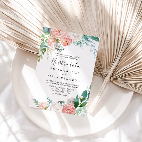 Illustrated Tropical Floral Nuestra Boda Wedding Invitation