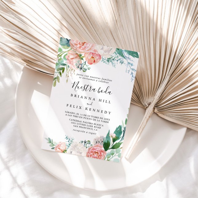 Illustrated Tropical Floral Nuestra Boda Wedding Invitation (Creator Uploaded)