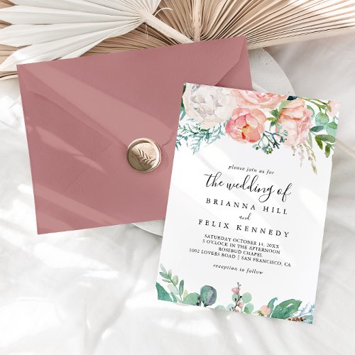 Illustrated Tropical Floral The Wedding Of Invitation