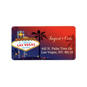 Illustrated Twilight Las Vegas Wedding Address Label by BridalHeaven at Zazzle