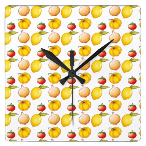 Illustrated Vegetable Kitchen Square Wall Clock