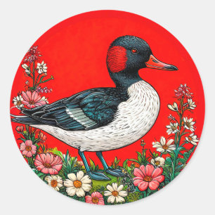 Illustrated vibrant duck classic round sticker