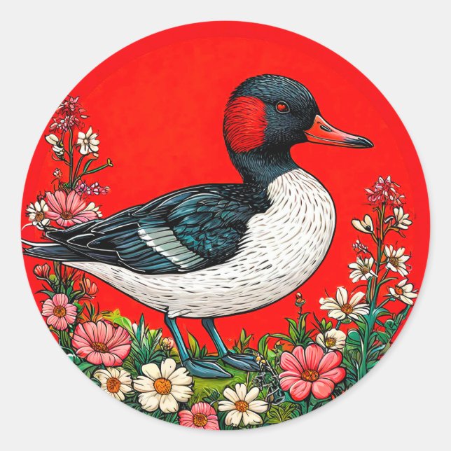 Illustrated vibrant duck classic round sticker (Front)
