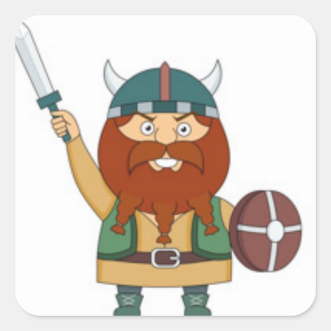 Illustrated Viking Square Sticker (Front)