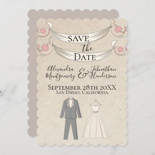 Illustrated Vintage Bride and Groom Save the Date Invitation