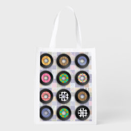 Illustrated Vinyl Records Pattern Fun Music Grocery Bag