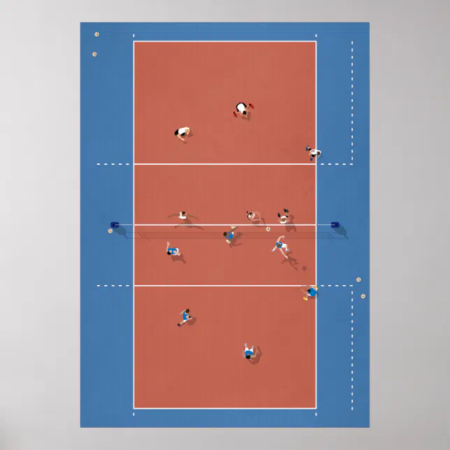 Illustrated Volleyball Court from above Poster Zazzle