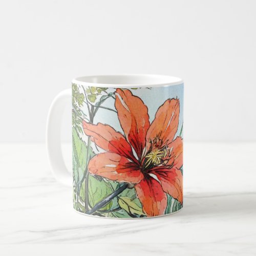 Illustrated Watercolor Botanical Orange Floral Coffee Mug