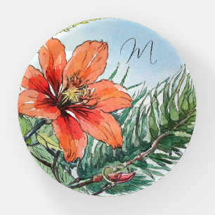 Illustrated Watercolor Botanical Orange Floral Paperweight