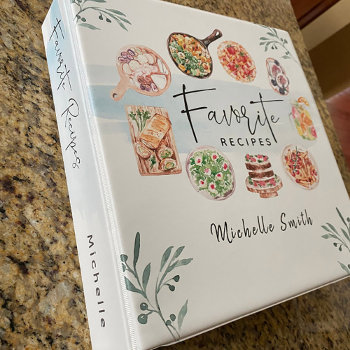 Illustrated Watercolor Favorite Recipes 3 Ring Binder by Anastasia_Designs at Zazzle