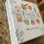 Illustrated Watercolor Favorite Recipes 3 Ring Binder at Zazzle