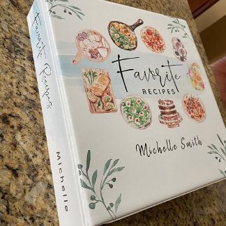 Illustrated Watercolor Favorite Recipes 3 Ring Binder
