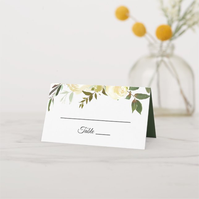Illustrated Watercolor Floral Wedding Place Card (Front)