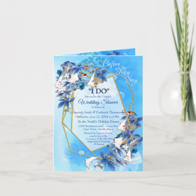Illustrated  Watercolor  Moon-flower Couple Shower Invitation (Front)