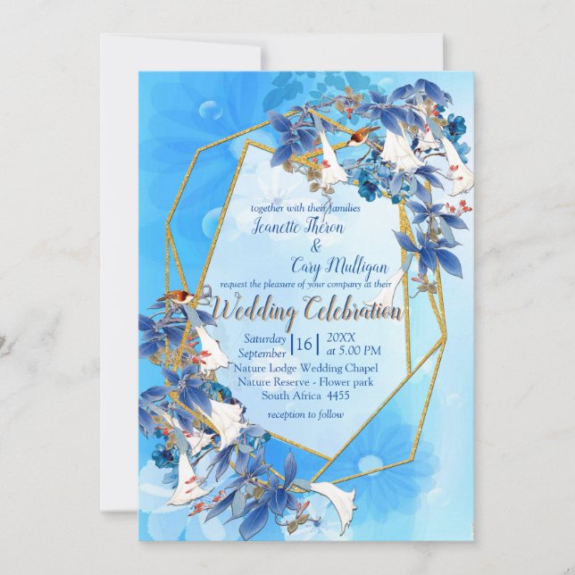 Illustrated  Watercolor  Moon-flower Wedding Invitation (Front)