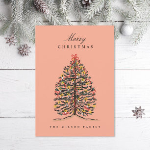 Illustrated Watercolor Victorian Christmas Tree Holiday Card