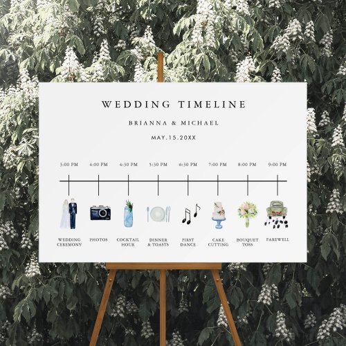 Illustrated Watercolor Wedding Day Timeline  Foam Board