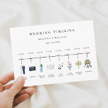 Illustrated Watercolor Wedding Day Timeline  Program<br><div class="desc">Illustrated watercolor icon wedding timeline program. This card features bride & groom,  rings,  camera,  cocktail glass,  plate setting,  music notes,  cake,  bouquet,  and retro car. For more advanced customization of this design,  please click the "Customize further" link.</div>