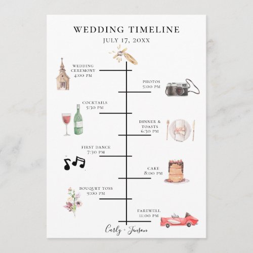 Illustrated Watercolor Wedding Timeline Program