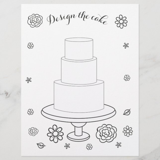 Illustrated Wedding Activity Cake Coloring Page (Front)