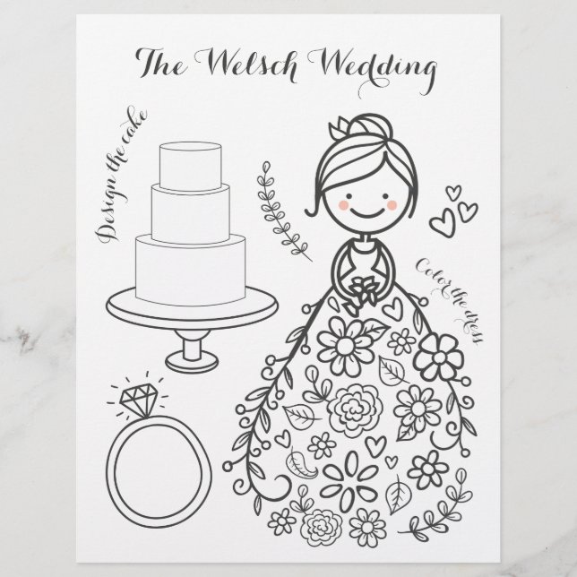 Illustrated Wedding Activity Coloring Page (Front)