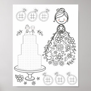 Illustrated wedding activity coloring page poster